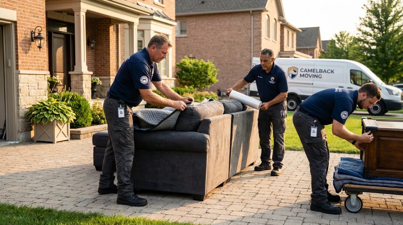 Large estate moving crew wrapping furniture in Powderly, TX